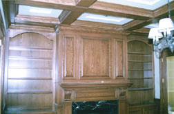 Fireplace, Bookcases, & Coffered Ceiling...